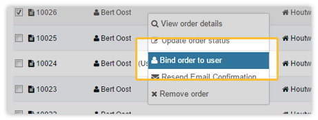 Bind order to user context menu item