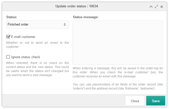 Update order status window